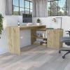 Axis Modern L-Shaped Computer Desk with Open & Closed Storage -Light Oak