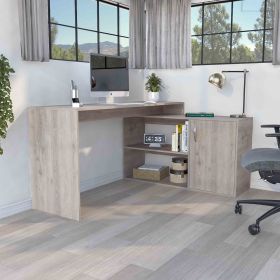 Axis Modern L-Shaped Computer Desk with Open & Closed Storage -Light Gray