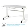 Height Adjustable Desk, Durable Laminate Top, Hand Crank, Casters, Powder Coated Steel Frame in White