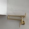 Gold Pot Filler Faucet Wall Mount Kitchen Folding Faucet with Double Joint Swing Arms; Two Handle Design