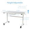 Height Adjustable Desk, Durable Laminate Top, Hand Crank, Casters, Powder Coated Steel Frame in White