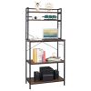 5-Tier Kitchen Bakers Rack with 10 S-Shaped Hooks, Industrial Microwave Oven Stand, Free Standing Kitchen Utility Cart Storage Shelf Organizer (Rustic