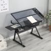 black adjustable tempered glass drafting printing table with chair