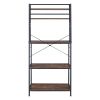 5-Tier Kitchen Bakers Rack with 10 S-Shaped Hooks, Industrial Microwave Oven Stand, Free Standing Kitchen Utility Cart Storage Shelf Organizer (Rustic