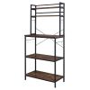 5-Tier Kitchen Bakers Rack with 10 S-Shaped Hooks, Industrial Microwave Oven Stand, Free Standing Kitchen Utility Cart Storage Shelf Organizer (Rustic