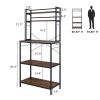 5-Tier Kitchen Bakers Rack with 10 S-Shaped Hooks, Industrial Microwave Oven Stand, Free Standing Kitchen Utility Cart Storage Shelf Organizer (Rustic