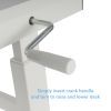 Height Adjustable Desk, Durable Laminate Top, Hand Crank, Casters, Powder Coated Steel Frame in White