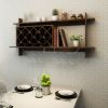 Wall Mount Wine Rack with Glass Holder & Storage Shelf