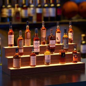 LED Lighted Liquor Bottle Display Shelf, 20 Inch Bar Display Shelf, DIY Illuminated Bottle Shelf with App & Remote Control, 2 Step Freestanding Holdin (Color: as Pic)